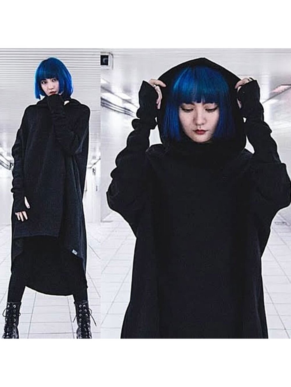 KILLSTAR Ritual unisex long black hooded sweatshirt